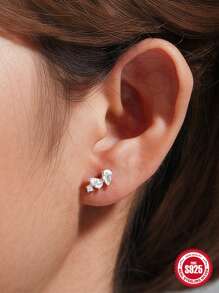 1PC 925 Sterling Silver INS Cubic Zirconia Water Droplets Stud Earrings 18K Gold Plated 16G Flat Head Stylish Pierced Threaded Earrings for Women Daily Wear Wedding Engagement Christmas Gifts - Silver - View 10