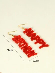 1pair Fashionable Minimalist Happy Birthday Letter Detail Red Carnival Dangle Earrings For Women - HAPPY BIRTHDAY letters red - View 7