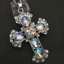 1條時尚鑲鑽大吊墜長款毛衣項鍊,適用於女性的日常穿著 - 叉 - 查看 4