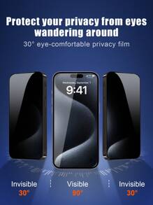 1 pièce Film protecteur d'écran anti-espionnage, dureté 9H, facile à appliquer, couverture plein écran, résistant aux rayures, anti-poussière, résistant à l'eau, compatible avec iPhone 16/16 Plus/15 Pro/15 Pro Max/14/14 Plus/14 Pro/14 Pro Max/13/13 Pro/13 Pro Max/12/12 Pro/12 Pro Max/11/11 Pro/11 Pro Max/X/XS/XS MAX/XR
