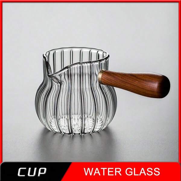 1pc Spherical Glass Cup With Wooden Handle, Made Of High Borosilicate Material, Heat Resistant, Heatproof Glass Cup, Apartment Essential, Safe, Cafe Glass Cup, Coffee Cup, Coffee Bar Accessory, Not With Lid And Straw Glass Cup, Glass Bottle, Cup, Iced Coffee Cup, Cute Item, Bridesmaid Gift, Glass Jar, Aesthetic, Gift For Women, Kitchen, Water Bottle Without Straw, Gift For Men, Overnight Oatmeal Container Without Lid