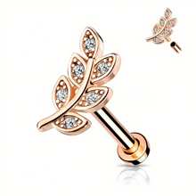 1 件微型 CZ 密镶叶顶，内螺纹 316 不锈钢平背耳钉，适用于耳环、唇钉、梦露、软骨等