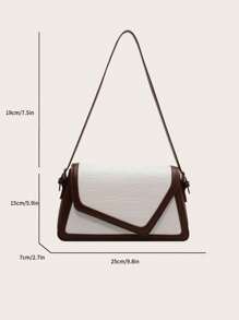 1入時尚彩色拼接鱷魚紋菱格紋肩背包，帶拉鍊，復古簡約風格，適合日常使用 - 米色 - 查看 2