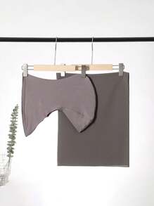 2件套女士时尚简约围巾套装，含帽子，纯色莫代尔围巾披肩，透气防晒头巾 - 深灰色 - 查看 2