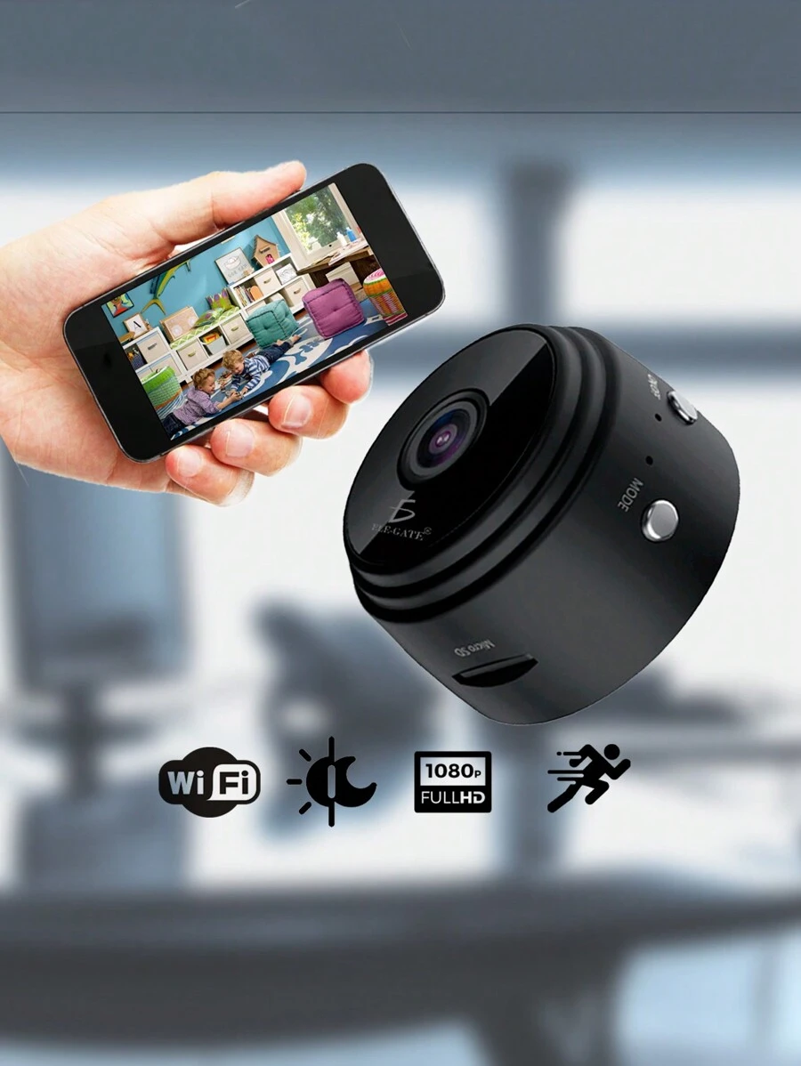 Ele-gate Mini Cámara Portátil Wifi De Seguridad Con Visión Nocturna Y Web - Negro - Ver 1