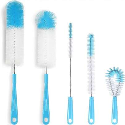 Set de 5 Cepillos de Limpieza, Limpiador de Cepillos para Botellas Largas para Lavar Vno/Cerveza/Pozo Deportivo/Termo/Vidrio y Botellas Deportivas de Cuello Largo y Estrecho