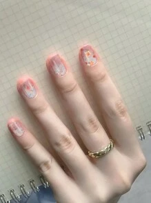 20 片装碎花凝胶指甲贴，适合秋冬季节，适合学生和职业女性 - 彩色 - 查看 2