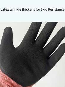 1pair Gardening & Outdoor Work Thickened Foam Latex Gloves With Dip Coating For Slip Resistance And Durability - Red - View 2