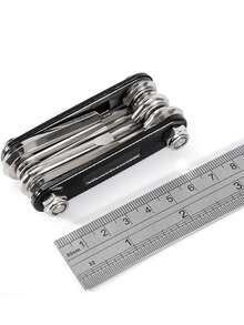 1 件組多功能自行車維修工具套裝,內六角扳手、螺絲起子、套筒扳手、便攜式折疊零配件 - 黑色 - 查看 6