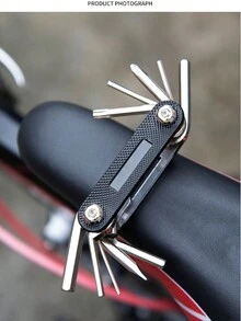 1 件組多功能自行車維修工具套裝,內六角扳手、螺絲起子、套筒扳手、便攜式折疊零配件 - 黑色 - 查看 1