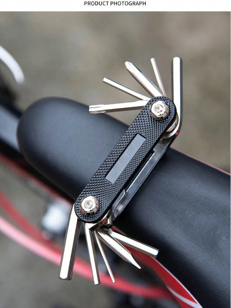 1 件組多功能自行車維修工具套裝,內六角扳手、螺絲起子、套筒扳手、便攜式折疊零配件 - 黑色 - 查看 1