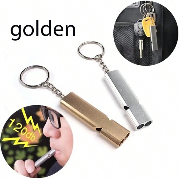 1 pièce Sifflet de survie extérieur en alliage à double trou de haute qualité, 120 dB, porte-clés, outil d'urgence pour camping, kit de sauvetage, équipement de camping