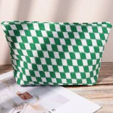 2 Pieces Makeup Bag Large Checkered Cosmetic Bag Pink Green Capacity Canvas Travel Toiletry Bag Organizer Cute Makeup Brushes Aesthetic Accessories Storage Bag For Women
