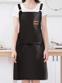 1pc Leather-Like Waterproof & Oilproof Zipper Pocket Apron With H-Shaped Shoulder Straps, Suitable For Kitchen & Home, Fashionable Workwear,Kitchen,Bathroom,Home,Household Suppliers