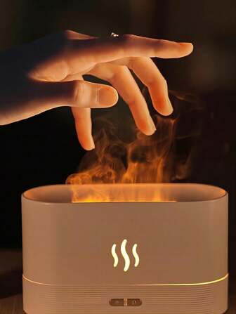 1pc New Flame Effect Ultrasonic Humidifier, Portable 7-Color Flame Fireplace Air Aromatherapy Diffuser, Personal USB Desktop Cold Mist Humidifier, With Auto Shut-Off Function, Suitable For Indoor And Outdoor Home, Bedroom, Office, Travel, Camping, Christmas And Thanksgiving Birthday Gift For Family And Friends (Flame Color) (Requires 2A Charger)