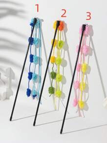 1只彩色絨毛長尾流蘇貓引子棒,帶鈴鐺,互動貓玩具寵物用品 - 彩色 - 查看 1