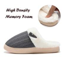 NineCiFun Women's slippers antiskid home cotton slippers memory foam slippers outdoor indoor warm comfortable plush lining bedroom slippers - 深灰色 - 查看 7