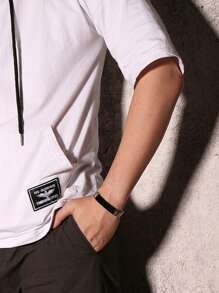 1入不鏽鋼彎曲名牌編織網黑手鍊,男款,長度17-22cm - 黑色 - 查看 6