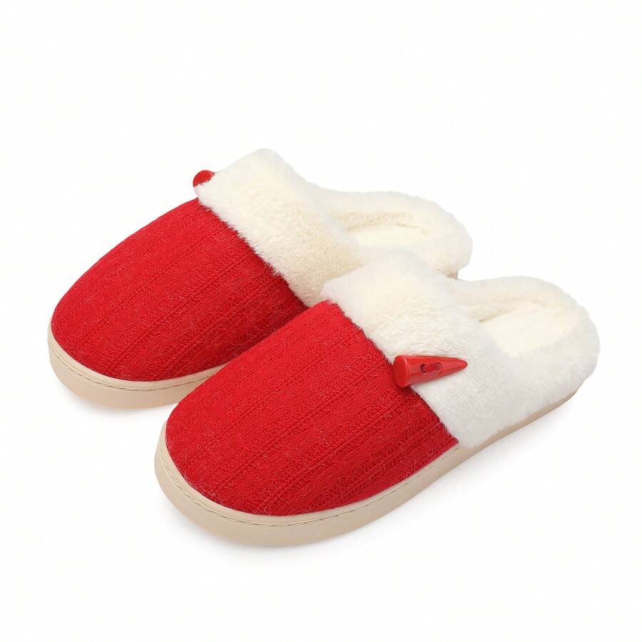 NineCiFun Women's slippers antiskid home cotton slippers memory foam slippers outdoor indoor warm comfortable plush lining bedroom slippers - 紅色 - 查看 1