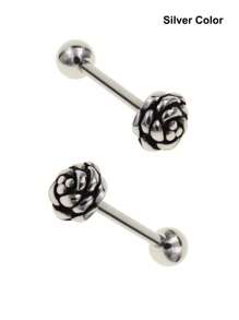 2入組珍奇雕花玫瑰花紋直桿舌環,歐美用鈦鋼和不鏽鋼製成耳釘,適用於女性和男性身體穿孔首飾 - 玫瑰花舌釘 - 查看 11