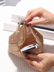 女款迷你鑽石閃亮手拿包,非常適合婚禮、派對、舞蹈、生日、禮物、化妝包 - 香檳色 - 查看 9