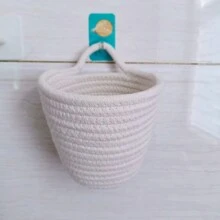 1pc Small Rope Woven Storage Hanging Basket Simple Solid Color Small Item Key Wallet Storage Basket Can Be Used For Hanging Storage Decoration Behind The Bedside Door - White - View 8