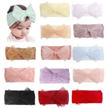 14 件裝嬰兒尼龍頭帶髮帶髮帶蝴蝶結鬆緊帶髮飾適合女嬰新生兒嬰兒學步兒童 - 彩色 - 查看 1