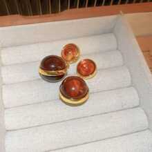 1對925銀針菱形鑲嵌繡花耳環,復古高端耳釘,適合女性日常佩戴或作為節日珠寶禮物 - 咖啡 - 查看 2