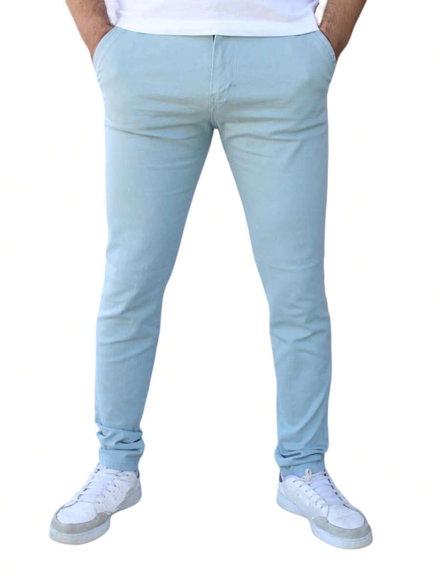 Stretch Gabardine Skinny Pants For Men John Silver - Dusty Blue - View 1