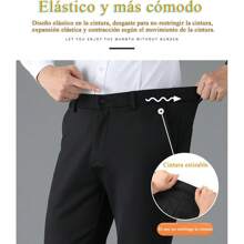 Pantalones de traje de seda de hielo para hombre, sin planchar, antiarrugas, pantalones de vestir elásticos para empresas. - Negro - Ver 6