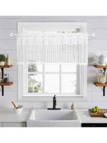 Cafe Curtain With Pompoms, White Valance Wheat Ears Curtains For Window Treatment(150W X ) - White - View 11