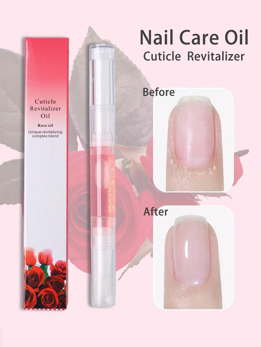 1支3毫升玫瑰粉色指甲角质层护理油笔，植物营养油保湿防倒刺指甲边缘护理工具礼品玫瑰红随机版本 - 玫紅色 - 查看 1