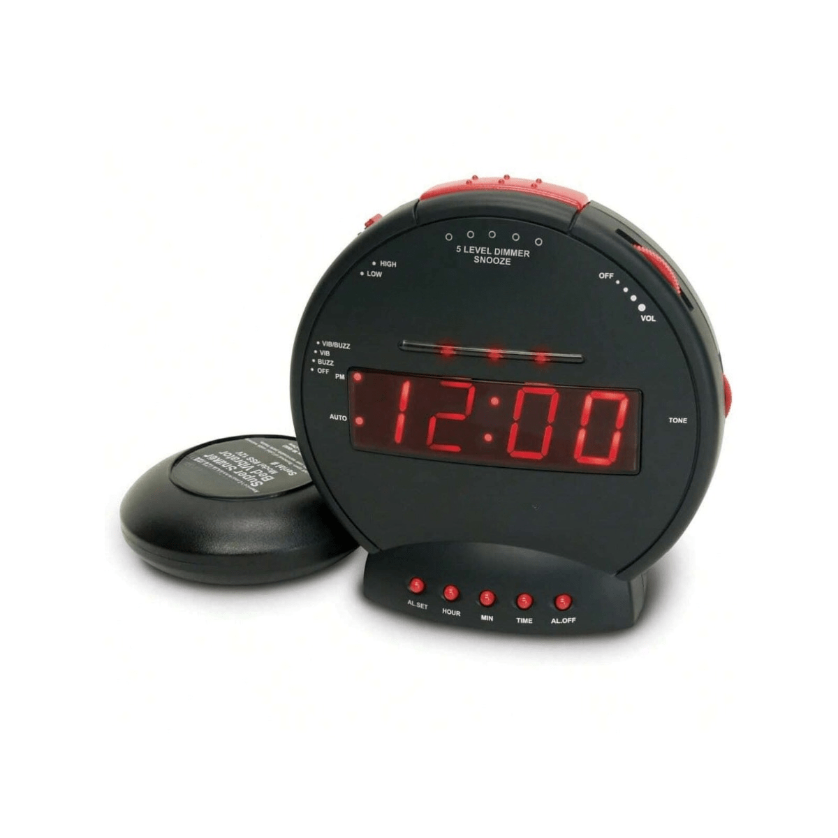 Bomb Dual Extra Loud Alarm Clock with Bed Shaker, Black Alert