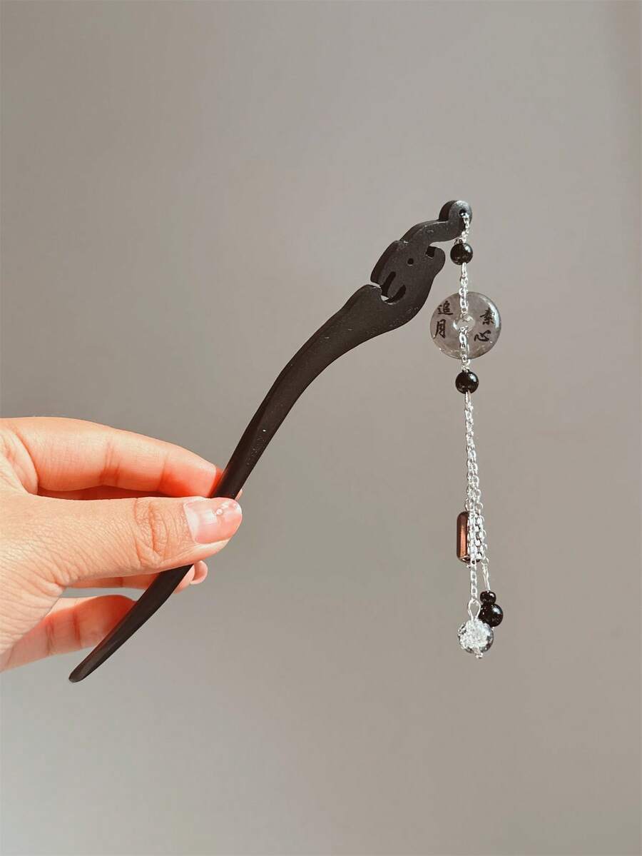 1支優雅的白色牡丹花漢服旗袍髮棒,適用於女性派對髮型 - 黑色 - 查看 1