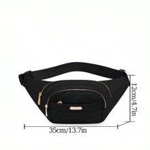 女士純色簡約多層胸包腰包,休閒百搭 - 黑色 - 查看 4