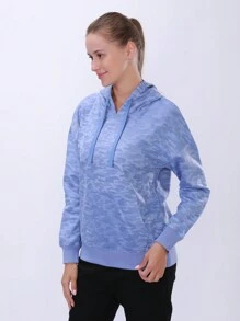 1pc Women's Blue Camouflage Breathable Fashionable Casual Sportswear With Thermal Lined - Blue - View 4
