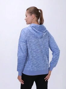1pc Women's Blue Camouflage Breathable Fashionable Casual Sportswear With Thermal Lined - Blue - View 8