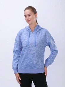 1pc Women's Blue Camouflage Breathable Fashionable Casual Sportswear With Thermal Lined - Blue - View 3