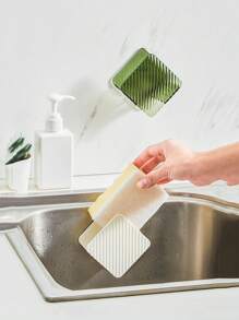 1 件海綿架水槽收納盒壁掛式,無需鑽孔,適用於洗碗布鋼絲球清潔刷廚房配件