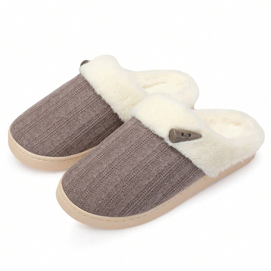NineCiFun Women's slippers antiskid home cotton slippers memory foam slippers outdoor indoor warm comfortable plush lining bedroom slippers - 咖啡色 - 查看 1