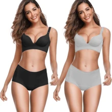 2 piezas Calzones Algodón Mujer Top Cintura Alta Sin Muffin Dama - Azul - Ver 8