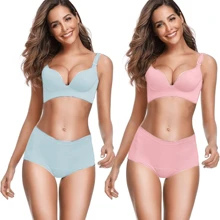 2 piezas Calzones Algodón Mujer Top Cintura Alta Sin Muffin Dama - Azul - Ver 1