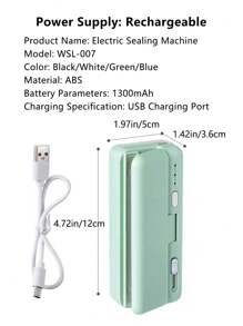 1個可充電封口機,迷你芯片袋密封機,儲存袋塑料包裝袋密封機,手持熱封機,袋式熱封機,適用於食品儲存 - 藍色 - 查看 12