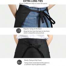 1 Pack Service Apron With 3 Pockets - Waist Apron, Waiter And Waiter Apron, Waterproof Long Belt With Reinforced Seams, Half Apron (Black) - Black - View 5