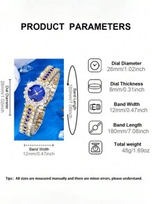 6 pièces/set Montre femme mode verte entièrement ornée de strass, comprenant une montre à quartz, un collier, des boucles d'oreilles, un bracelet et une bague. Accessoires convenant à un port quotidien, à la rentrée scolaire, à la période de remise des diplômes, à Thanksgiving, aux couples. Meilleur cadeau.