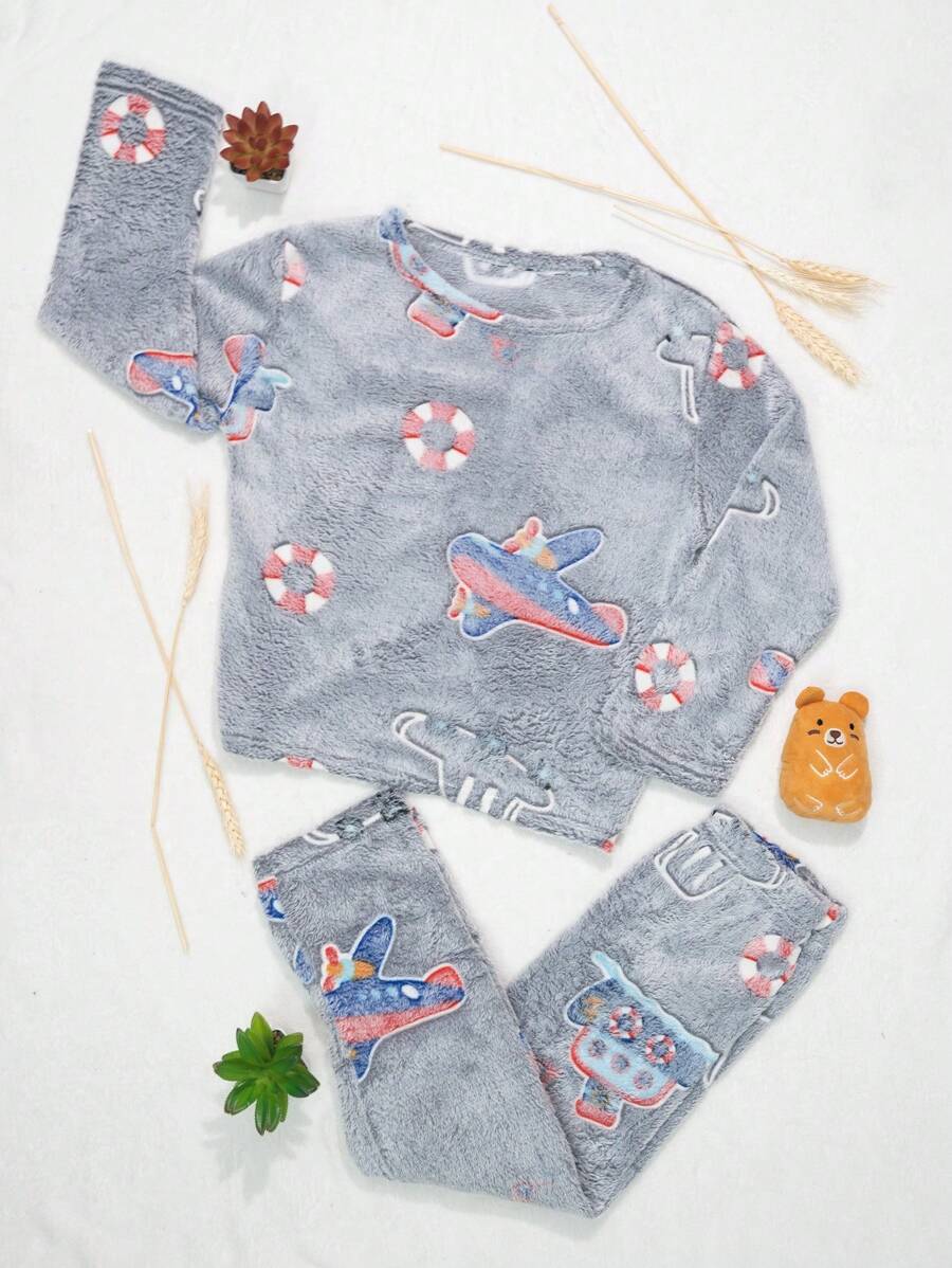 Pijama Polar Brilla en la Obscuridad Para Niño o Niña 8 a 12 Años Conjunto de 2 Piezas Camiseta, Pantalon Unisex