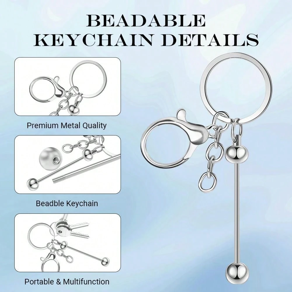 24pcs/Set Beaded Keychain Blank Metal Keyring For Diy Jewelry Making