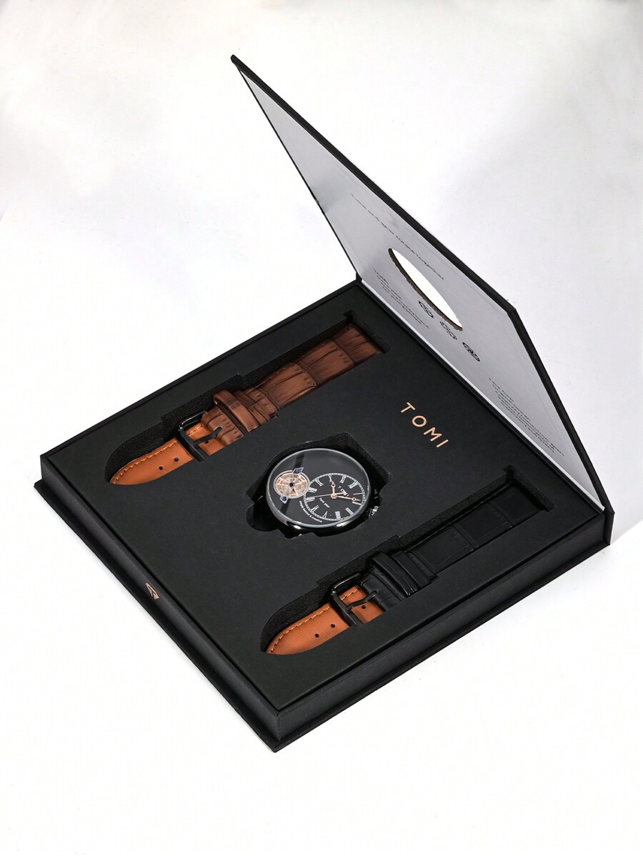 Quartz Men's Wrist Watch With Rotating Gears & Sweeping Seconds Hand