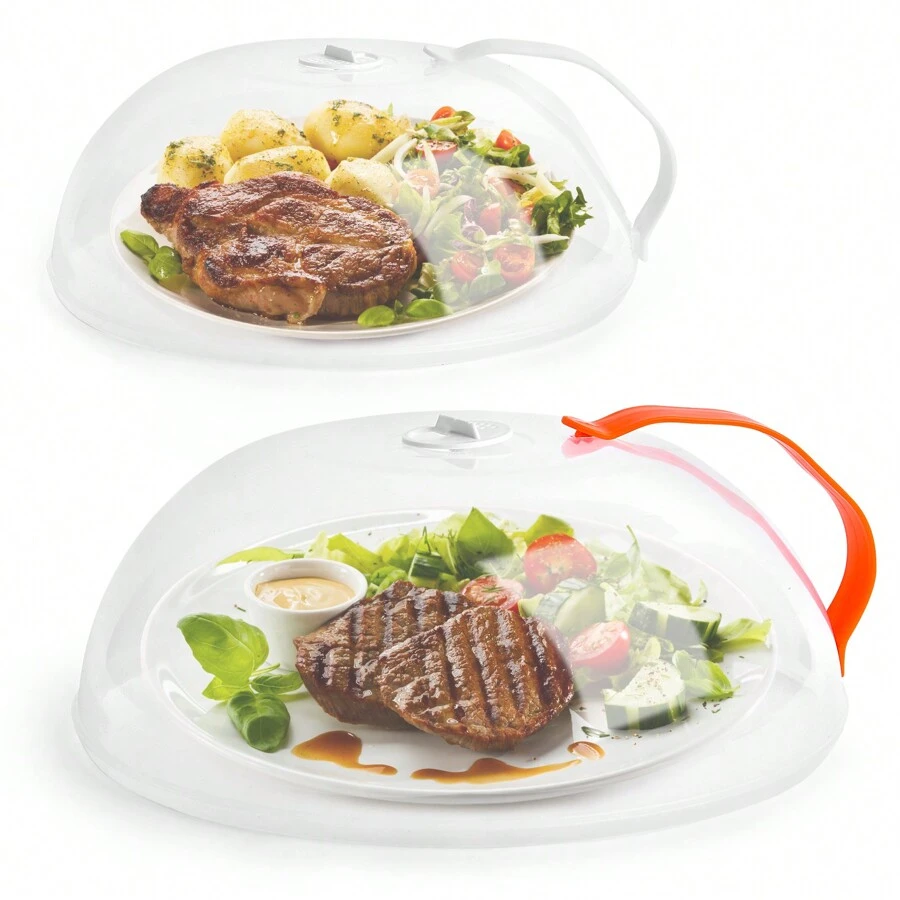 cubierta microondas,tapa microondas sin bpa,cubierta para salpicaduras microondas,tapa microondas,2 piezas tapa para microondas con asa y ventilación de vapor - naranja+blanco - Ver 1