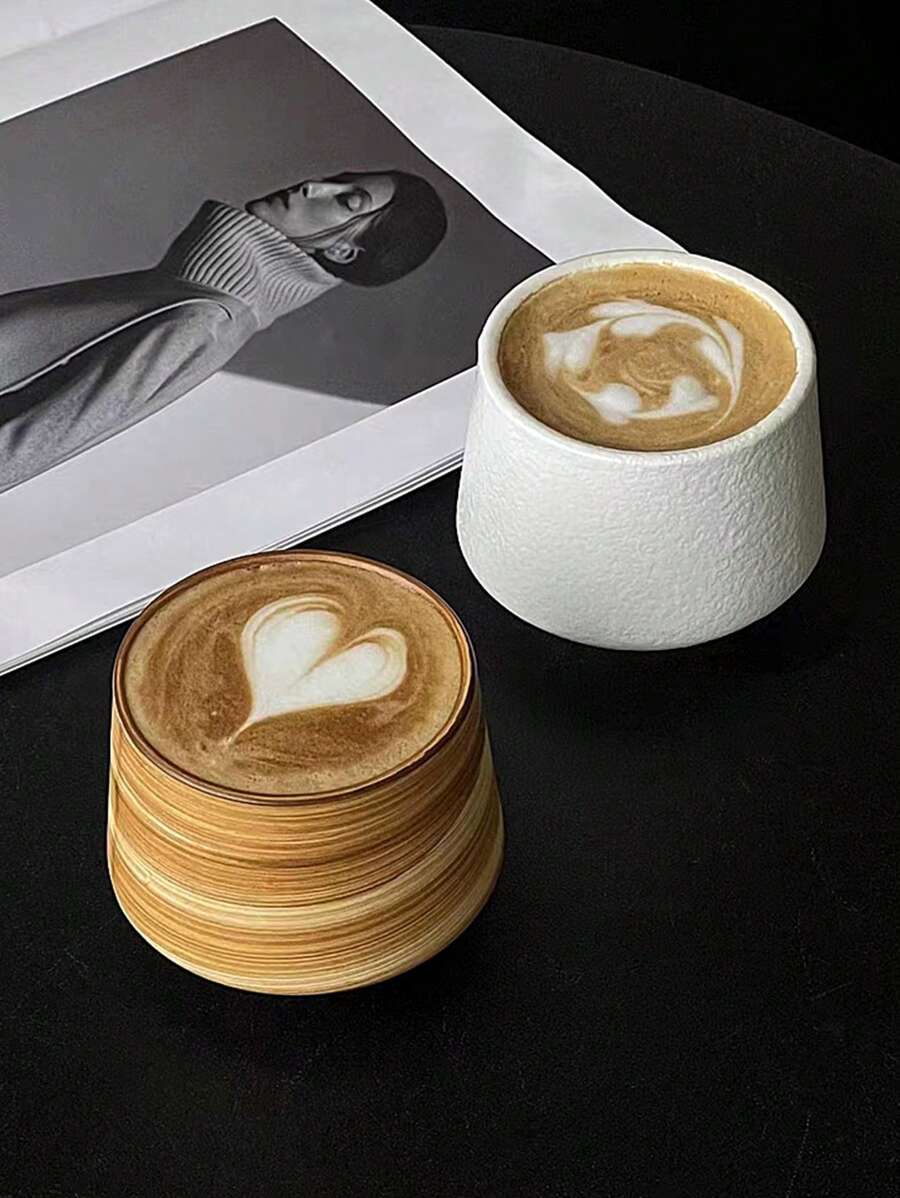 1 件极具吸引力的白色陶瓷手滴咖啡杯，复古花朵图案，粗糙哑光纹理